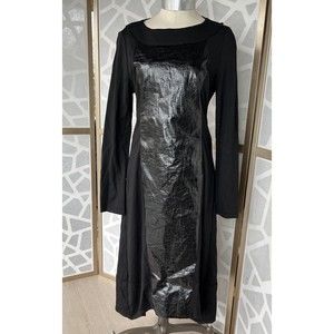 Aimee G Grub Black Midi Dress Long Sleeve Asymmetrical Made USA M medium